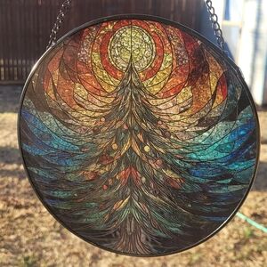 Stained Glass Christmas Tree Light Catcher Art with Vibrant Colors,  7 3/4" Wide